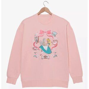 Alice in Wonderland Pink Bow Tea Portrait  embroidered Crewneck Jumper